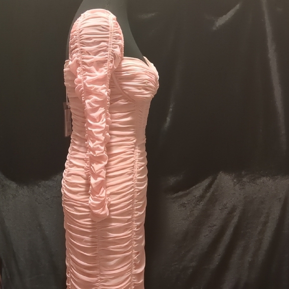 Self-Portrait Pink Ruched Long Sleeve Dress - Picture 4 of 11